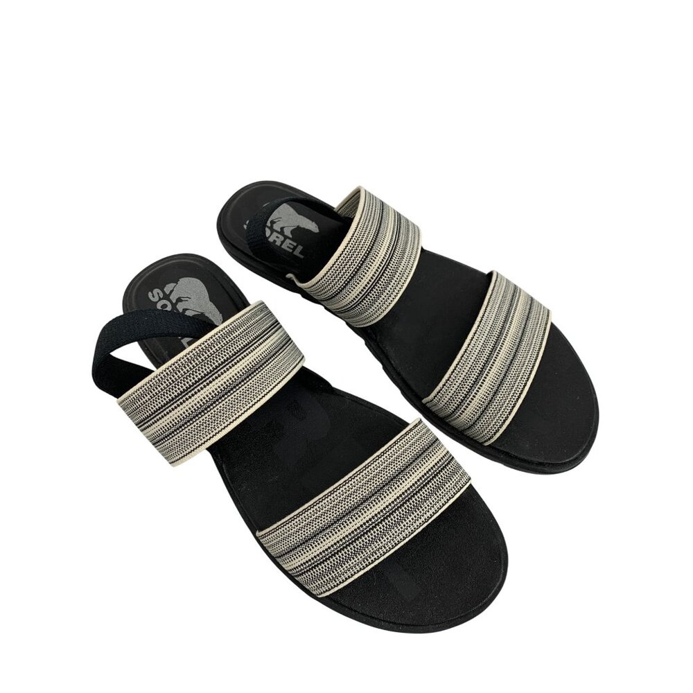New Sorel Ella Elastic Slide Sandals Size 9.5 Black & White RFF10525 Flats